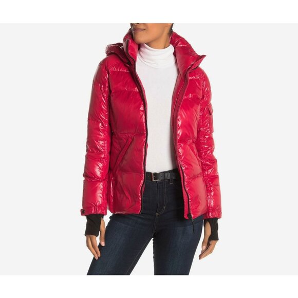 S13 NYC Quilted Down Puffer Coat Removable Hood Red Winter Ski Jacket Medium - Picture 4 of 16